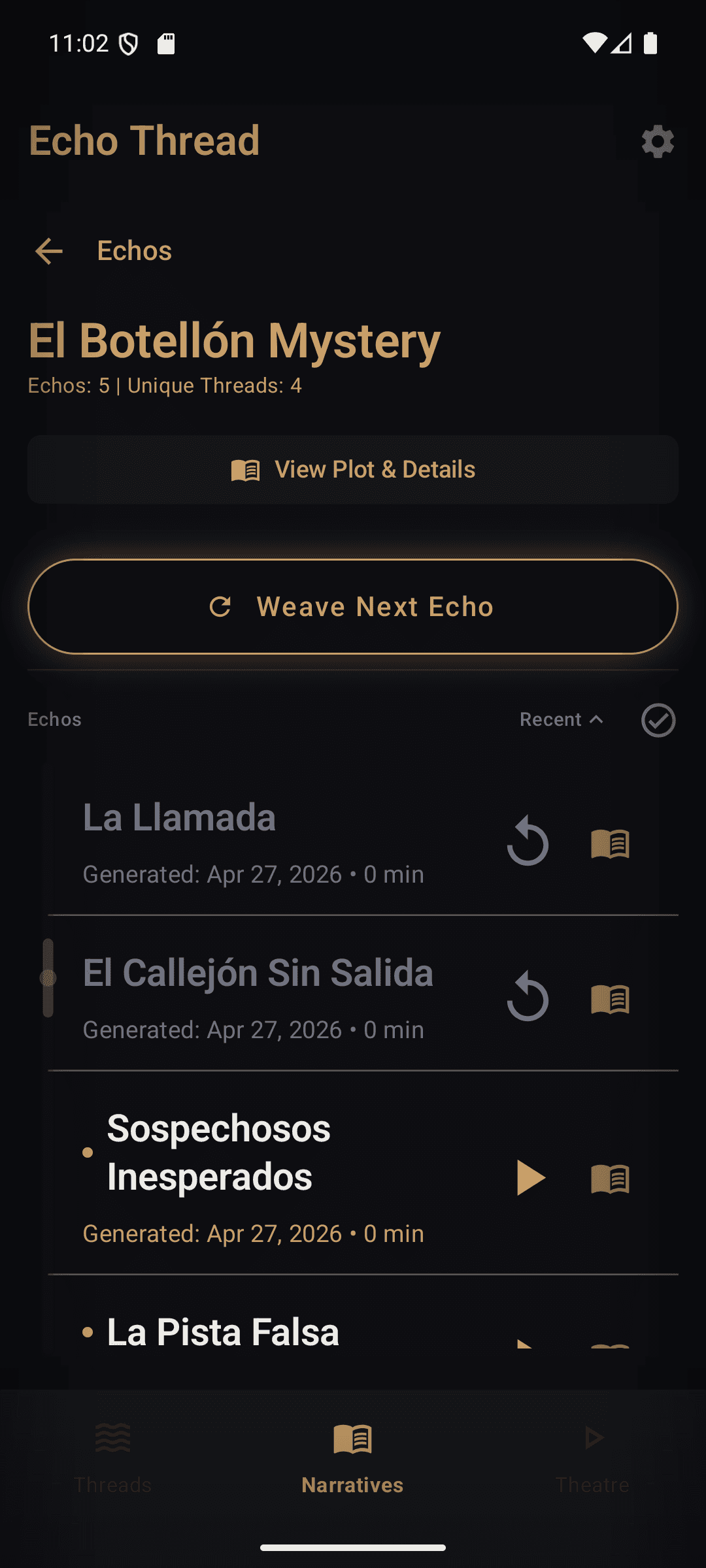 Echo Thread custom narrative generation with personalized story settings